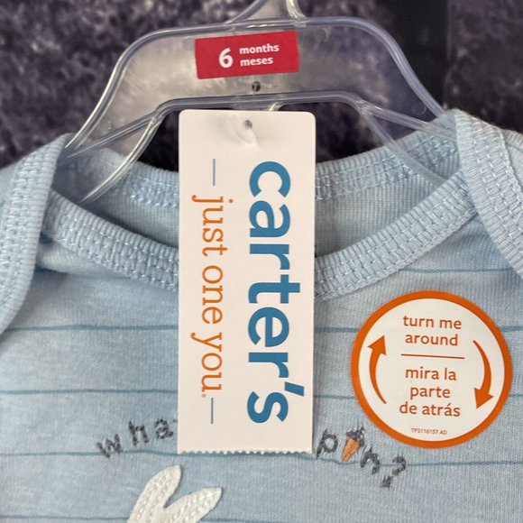 Carter's Just One You 6 Months "What;'s Hoppin" Bunny Blue White Set  2 piece - Picture 3 of 9